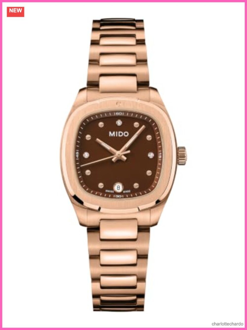Swiss Quartz Watch Women 28mm Stainless Steel Rose Gold PVD Sapphire Diamond